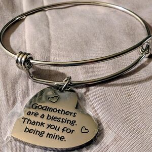 Godmother Heartshaped Charm Bangle Bracelet  - Godmothers Are A Blessing